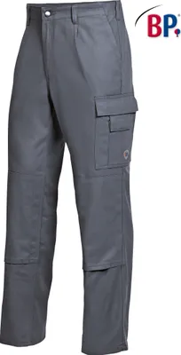 A pair of dark gray cargo pants shown from the front against a white background.