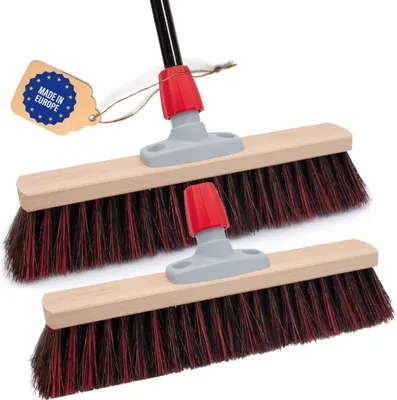 Produktbild von Novaliv 2x Straßenbesen 40 cm mit Stiel draußen Arenga-Elaston Borsten Ideal als Besen draußen Gartenbesen harte borsten mit Stiel Hofbesen Stallbesen Kehrbesen Industriebesen Outdoor broom