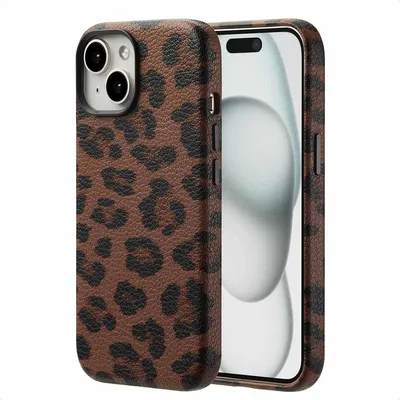 Image de Housse arrière Selencia Sabi Panther Print avec MagSafe pour l'Apple iPhone 15 - Mocha Brown