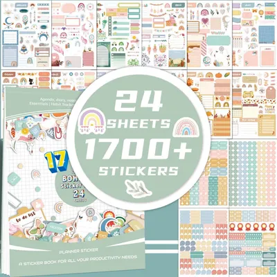 Produktbild von 24 Blatt 1700+ Stück Bullet Journal Sticker - Planer Aufkleber für Kalender, Tagebuch, DIY Scrapbooking - Happy Planner Stickerbuch, Monatsplaner