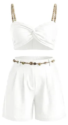 Produktbild von Kurzes zweiteiliges Damen-Pyjama-Set: geknotetes Oberteil + hochgeschnittene Shorts