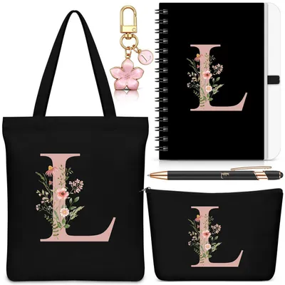 Productafbeelding van Cadeauset "Letter L", 5-delig: cosmetics tas, notitieboekje, balpen, draagtas, sleutelhanger, zwart