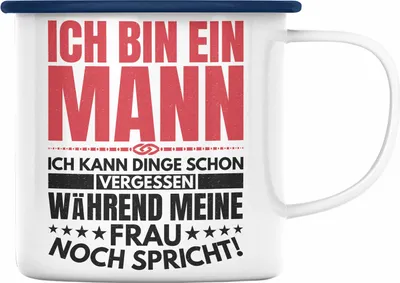 Produktbild von Trendation - Ich Bin Ein Mann Kann Dinge Vergessen Lustige Emaille Tasse Geschenk Ehemann Jahrestag Spruch (Blau)