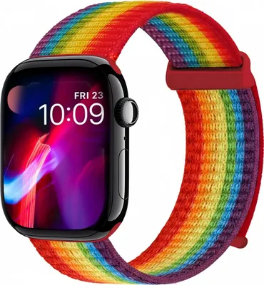 Produktbild von Smartwatch Armband für Apple Watch Series 10 42mm Nylon Textil Band Ersatzband Wechselband Klettverschluss flexibel atmungsaktiv Regenbogenfarben
