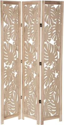 A three-panel folding screen with a leaf pattern.