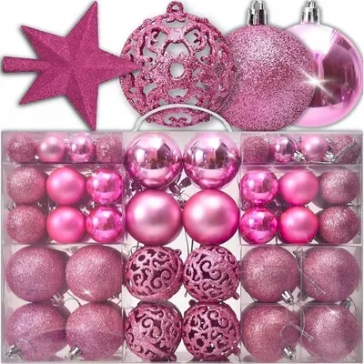 Obrázok produktu pre Vianočné gule, sada ružová, 100 ks, 3/4/6 cm, s hviezdou 15 cm, nerozbitné, vianočné ozdoby