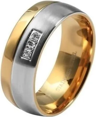 Produktbild von Akzent Damen-Partnerring, Edelstahl, Similibesatz, bicolor