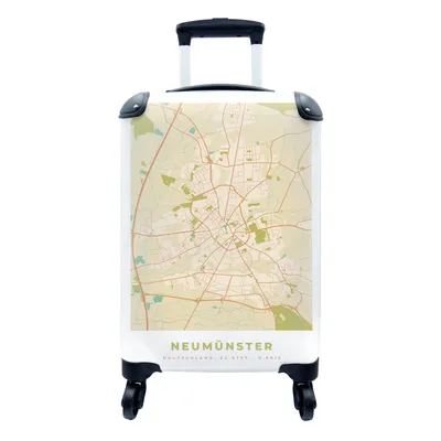 Produktbild von MuchoWow® Koffer Handgepäck Trolley Rollkoffer Kleine Reisekoffer mit 4 Rollen - Karte - Neumünster - Karte - Stadtplan - Vintage - Cabin Size < 55x40x23 cm & 55x40x20 cm - Fotokoffer - Kabinenkoffer - Boardgepäck - Reise-Box - Reisekoffer - Reisegepäck - Koffer mit Bild - Trolley für Kinder