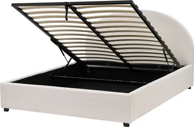 Produktbild von BELIANI Bett mit Bettkasten Hellbeige Stoff Gepolstert 160 x 200 cm Lattenrost Hochklappbar Hohes Kopfteil Klassisch Retro Minimalistisch Schlafzimmer