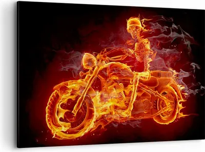 Produktbild von Bild auf Leinwand - Leinwandbild - Motorrad Flammen Skelett - 120x80cm - Wand Bild - Wanddeko - Leinwanddruck - Bilder - Kunstdruck - Wanddekoration - Leinwand bilder - Wandkunst - AA120x80-2652