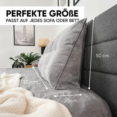 Productafbeelding van Famanu rugkussen, grijs, 120 cm, veelzijdig inzetbaar, met wasbare hoes