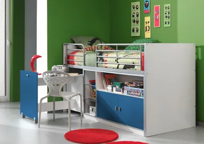 Produktbild von Multifunktionsbett Bonny Kinderbett Bett Jugendzimmer Hochbett Weiß / Blau