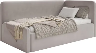 Produktbild von Selsey Fanko – Jugendbett 90x200 cm mit Rausfallschutz, Matratze, Kopfteil rechts, Samt, Graubeige