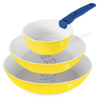 Zdjęcie produktu dla Zestaw naczyń kuchennych z powłoką tytanową i zdejmowaną rączką, 3 szt., z kolekcji MINIONKI