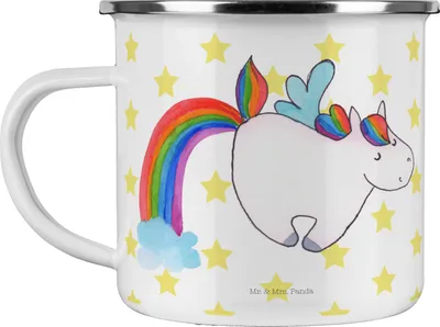 Produktbild von Mr. & Mrs. Panda Teetasse Einhorn Fliegendes Pferd - Weiß - Geschenk, Haferl, Glitzer, Unicorn, Spielen, Teebecher, Emaille Tasse, Pott, Regenbogen, Realität