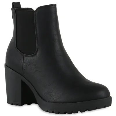 Produktbild von Mytrendshoe Gefütterte Damen Stiefeletten Chelsea Boots Profil Sohle 811180, Farbe: Schwarz, Größe: 37