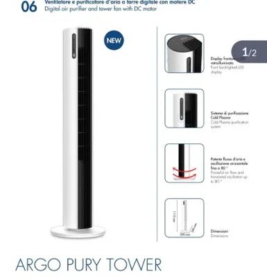 Image de Argoclima 398200042 purificateur d'air 62,2 dB 30 W Noir, Blanc