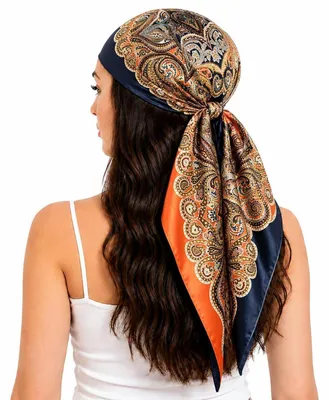 Immagine prodotto di Sciarpa da donna, foulard in seta, quadrato, stampato, in raso, per capelli, 70x70 cm
