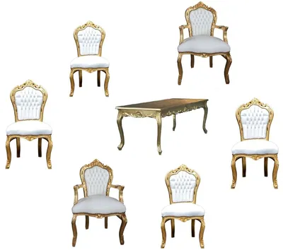 Produktbild von Casa Padrino Barock Esszimmer Set Gold/Weiss - Esstisch + 6 Stühle
