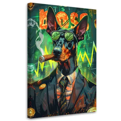 Produktbild von Leinwandbild Bunter Hund Boss KI 70x100 Feeby Grün bild für die wand bereit zum aufhängen
