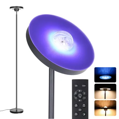 Obrázok produktu pre BlitzWill BWL-A11 RGB stojacia lampa s efektom vlniek, LED podsvietenie, nastaviteľná farba svetla (CCT), diaľkové ovládanie, vypínač na nožičke, stmívateľná, európska zástrčka