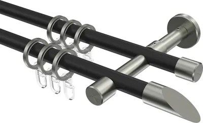 Produktbild von Interdeco Gardinenstange / Vorhangstange Schwarz / Edelstahl-Optik, Typ Sinux Santoni (Schräge), 16 mm Ø 2-läufig, 120 cm