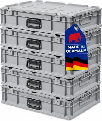 Produktbild von SuperSparSet 5x Eurobox NextGen Portable  Germany | HxBxT 13,5x40x60cm | 23 Liter | Grau | Eurobehälter, Transportbox, Transportbehälter, Stapelbehälter