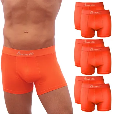 Produktbild von Benonetti Herren Boxershorts, atmungsaktive Baumwollunterwäsche mit Komfortbund, Bequem & langlebig, kein Aufrollen (6er Set, Orange, XL)
