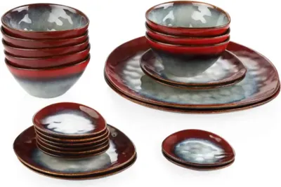Zdjęcie produktu dla Castella zestaw do serwowania 22-częściowy - ceramiczny - talerz obiadowy, talerz głęboki i talerz śniadaniowy - 4 osoby - lava red