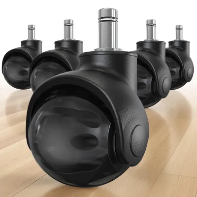 Immagine prodotto di Set di 5 ruote per sedia da ufficio, dimensioni 11x22 mm, in gomma, adatte per pavimenti duri, colore nero, per uso in ufficio