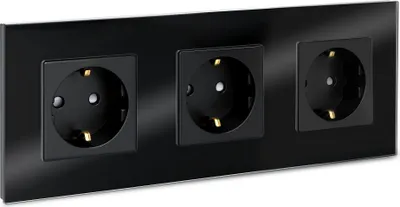 Produktbild von Navaris Glas Schuko Steckdose dreifach - mit Montagematerial - Design Schutzkontakt Wandsteckdose mit Glasrahmen - in Schwarz