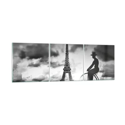 Produktbild von Bilder auf glas - 3 Teile - Paris Gentleman Fahrrad - 120x40cm - Glasbilder - Wandbilder - Bilder - zum Aufhängen bereit - Wanddekoration aus Glas - Glas Bilder - Wandbild auf Glas - GCA120x40-4204