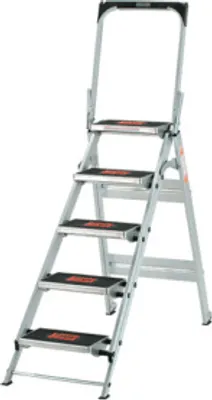 Image de Echelles Little Giant, pas de sécurité, 5 marches, modèle 10510BAEN 150 kg, tabouret marchepied en aluminium avec main courante