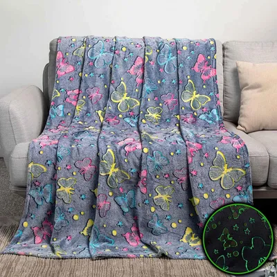 Obrázek produktu pro Svítící deka mikroflanel BAREVNÝ MOTÝL 150x200 cm modrá