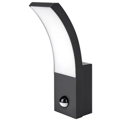Obrázok produktu pre Nástenná svietidlo MasterLED pre exteriér, LED 9 W, neutrálne biela, PIR senzor, čierna, zakrivená hliníková konštrukcia, fasádne svietidlo