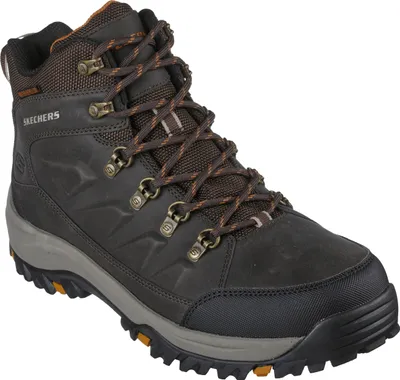 A single brown winter boot is shown against a white background.