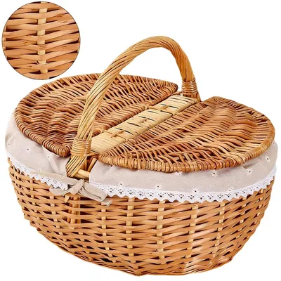 Produktbild von Weiden-Picknickkorb,aus natürlicher Weide mit Tragegriff,praktischer Weiden-Einkaufskorb,Picknickkorb mit Griff,ideal für Outdoor-Picknick und Camping