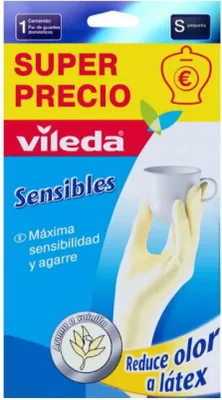 Produktbild von Vileda Sensible Latex Handschuhe Größe S