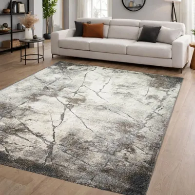 Produktbild von Moderner Teppich Creme Grau Marmor Design weich Wohnzimmer elegant Größe - 200 x 290 cm