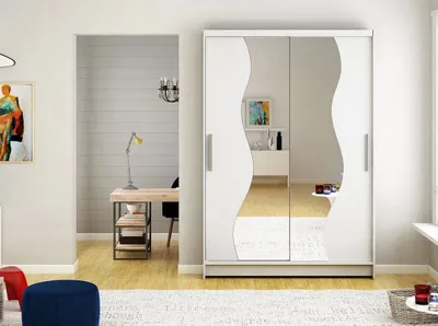 Obrázek produktu pro Úzká šatní skříň 120 cm se zrcadlem GASPARA S - bílá