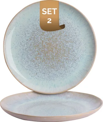 Produktbild von 2 x palmer Light Blue Sea Teller Servieren flach im Set, Steingut, Ø  22,5 cm, beige hellblau gesprenkelt,  Handwerkliche Ausstrahlung, für Brotzeit, FrühStück oder Kuchen stapelbar, spülmaschinenfest