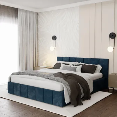 Produktbild von Muralo PREMIUM POLSTERBETT für Schlafzimmer Polsterbett mit Bettkasten und Gasdruckfeder Bett mit Polsterkopfteil Doppelbett 140x200 Bett mit Stauraum Dunkelblau