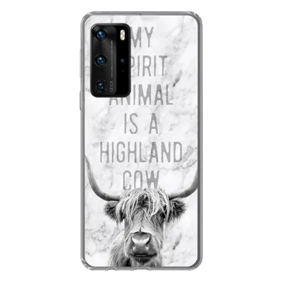 Produktbild von MuchoWow® Handyhülle Schutzhülle Hülle für Huawei P40 Pro Schottischer Highlander - Marmor - Zitat Silikon Softcase Handy Hülle - Schutz