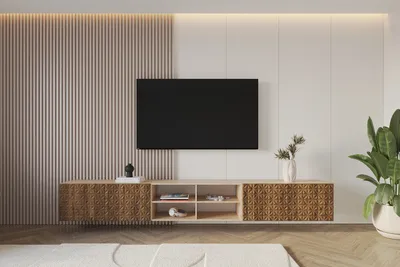 Produktbild von ALTDECOR TV-Schrank VIRA-W mit Gefrästen Fronten 3x100x40x40 Lowboard hängend, TV Möbel, TV Cabinet, Fernsehtisch, Fernsehschrank, TV Kommode, TV Tisch, TV Sideboard, TV Board - Artisan / Katania
