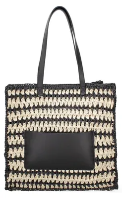 Imagen del producto de Bolso bandolera Viola Castellani, tejido de rafia, diseño a rayas blanco y , asas de cuero regenerado