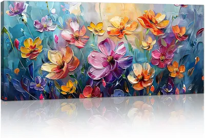Produktbild von Sonstiges Bild Große gerahmte Leinwand-Wandkunst, bunte Vintage-Blumenwand-Leinwand, lila-rotes Blumengemälde auf Leinwand, Poster, Dekora