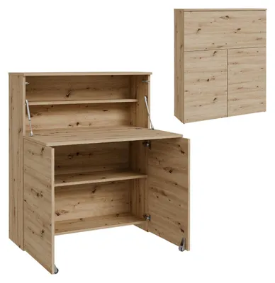 Obrázok produktu pre Rozkladací písací stôl VERTO, ktorý sa dá zložiť do skrinky – farba Dub Artisan