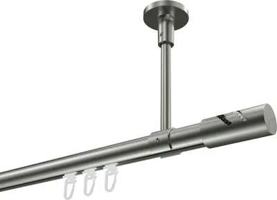 Produktbild von Interdeco Innenlaufstange / Gardinenstange mit Innenlauf Edelstahl-Optik, Typ Sonette Zoena (Glitzerzylinder) Deckenmontage, 20 mm Ø 1-läufig, 140 cm