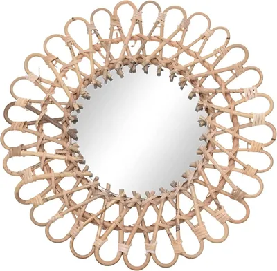 Obrázek produktu pro Ratanové kulaté zrcadlo Nástěnné zrcadlo Imitace Severské základní barvy Proutěné make-up zrcadlo Slunečnice Typ