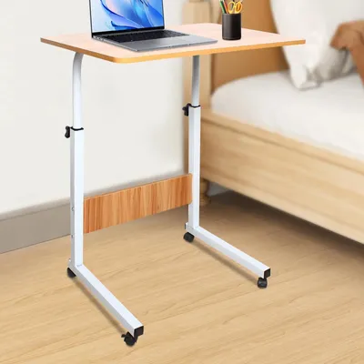 Produktbild von Mobiler Laptop-Tisch - Höhenverstellbarer Computertisch - Feststellrollen - 12 mm MDF-Platte - Metallgestell - Freistehend - Weiß
